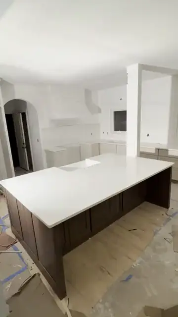 White island on a dark base, install day